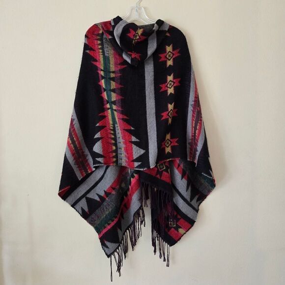 AZIZA Womems Navajo Patern Poncho Western One Size Bohemian Rodeo - Picture 4 of 5